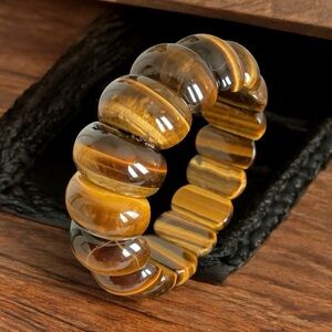 Genuine Natural Golden Tiger Eye Gemstone Hand Polished Stretch Bracelet 24mm